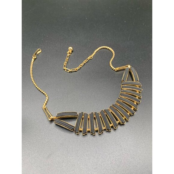 Vintage Retro Black and Gold Choker Collar Necklace Unusual Statement Jewelry - Picture 5 of 7